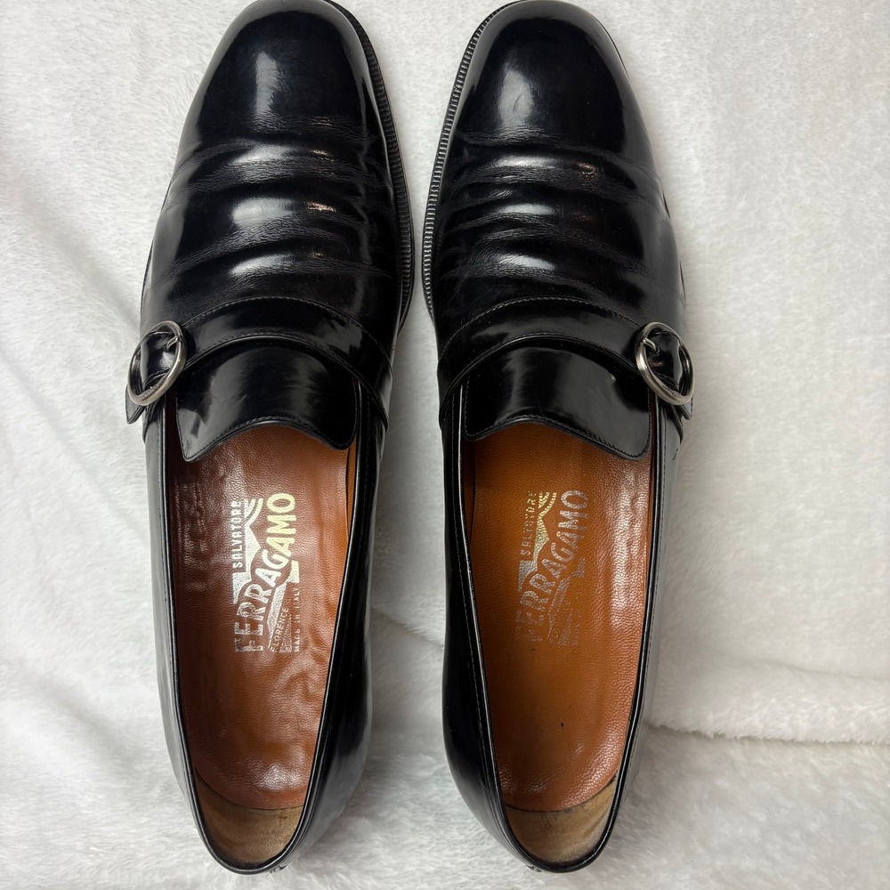 Salvatore Ferragamo Black Leather Monk Strap Loafers Men's‎ 11B Italy Luxury